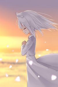 Preview wallpaper girl, neko, tail, pose, anime