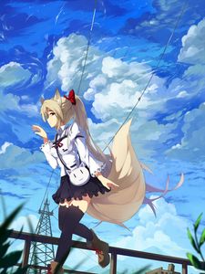 Preview wallpaper girl, neko, tail, movement, anime