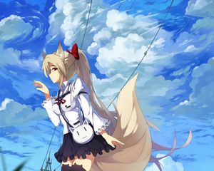 Preview wallpaper girl, neko, tail, movement, anime