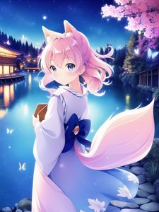 Preview wallpaper girl, neko, tail, kimono, anime