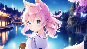 Preview wallpaper girl, neko, tail, kimono, anime