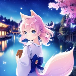 Preview wallpaper girl, neko, tail, kimono, anime