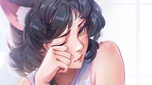 Preview wallpaper girl, neko, tears, sad, anime