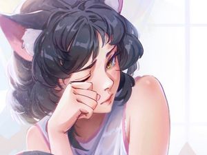 Preview wallpaper girl, neko, tears, sad, anime