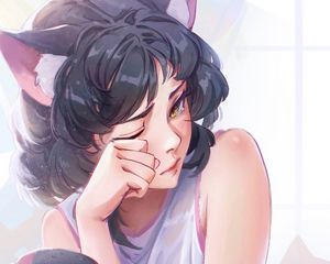 Preview wallpaper girl, neko, tears, sad, anime