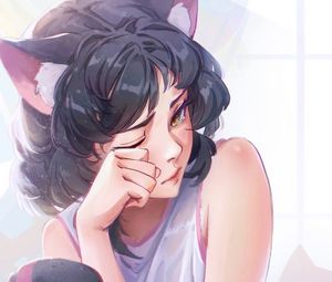 Preview wallpaper girl, neko, tears, sad, anime