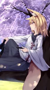 Preview wallpaper girl, neko, trees, anime
