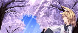 Preview wallpaper girl, neko, trees, anime