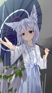 Preview wallpaper girl, neko, umbrella, rain, anime