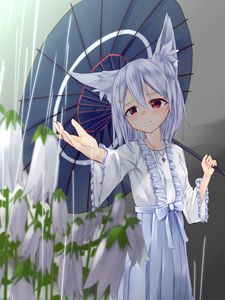 Preview wallpaper girl, neko, umbrella, rain, anime