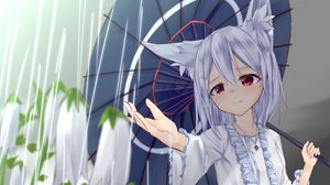 Preview wallpaper girl, neko, umbrella, rain, anime