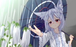 Preview wallpaper girl, neko, umbrella, rain, anime