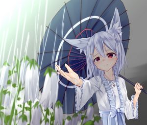 Preview wallpaper girl, neko, umbrella, rain, anime