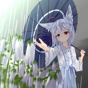 Preview wallpaper girl, neko, umbrella, rain, anime