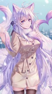 Preview wallpaper girl, neko, winter, anime, art, purple