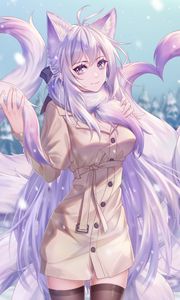 Preview wallpaper girl, neko, winter, anime, art, purple