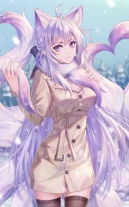 Preview wallpaper girl, neko, winter, anime, art, purple