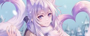 Preview wallpaper girl, neko, winter, anime, art, purple