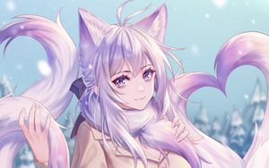 Preview wallpaper girl, neko, winter, anime, art, purple