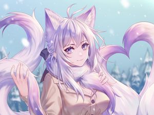 Preview wallpaper girl, neko, winter, anime, art, purple