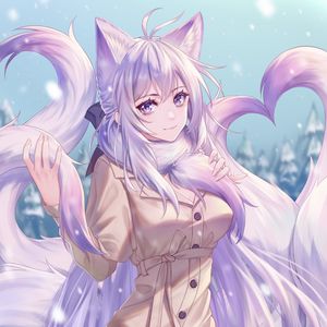 Preview wallpaper girl, neko, winter, anime, art, purple