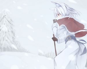 Preview wallpaper girl, neko, winter, anime