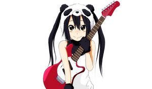 Preview wallpaper girl, nice, smile, guitar, hat, panda