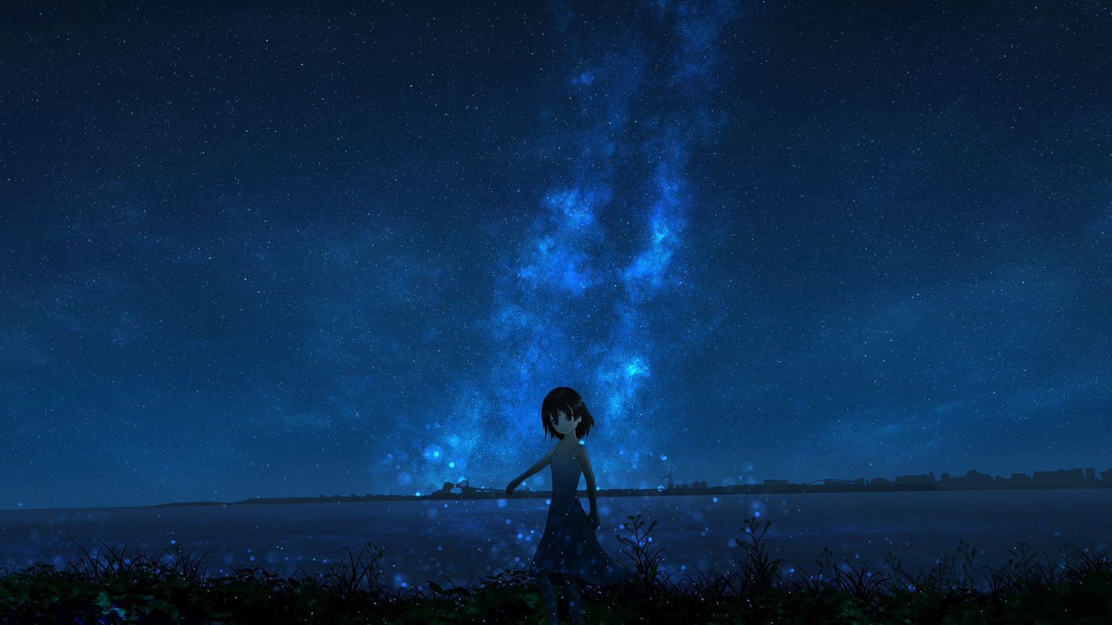 Anime Boy Alone Night Stars Scenery Wallpaper 4K PC Desktop 824a