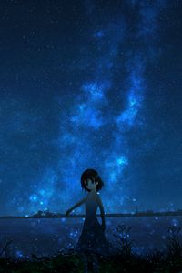 Preview wallpaper girl, night, starry sky, anime