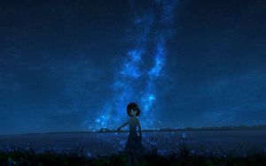 Preview wallpaper girl, night, starry sky, anime