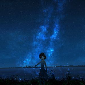 Preview wallpaper girl, night, starry sky, anime