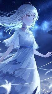 Preview wallpaper girl, night, wind, anime, blue