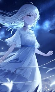 Preview wallpaper girl, night, wind, anime, blue