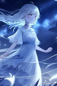 Preview wallpaper girl, night, wind, anime, blue