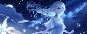 Preview wallpaper girl, night, wind, anime, blue