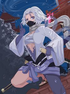 Preview wallpaper girl, ninja, katana, anime, art