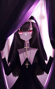 Preview wallpaper girl, nun, anime, art, purple
