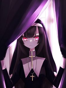 Preview wallpaper girl, nun, anime, art, purple