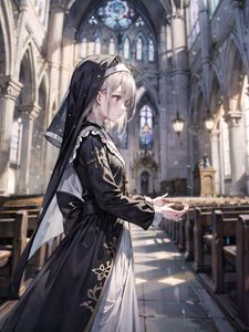 Preview wallpaper girl, nun, church, anime