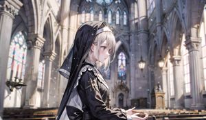 Preview wallpaper girl, nun, church, anime