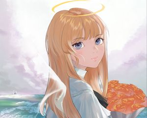 Preview wallpaper girl, nun, halo, anime