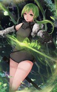 Preview wallpaper girl, nymph, sword, anime, art, green