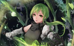 Preview wallpaper girl, nymph, sword, anime, art, green