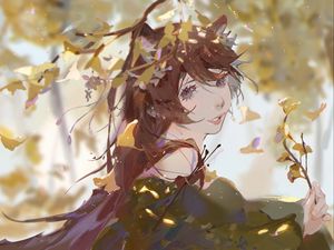 Preview wallpaper girl, nymph, wreath, leaves, anime, art