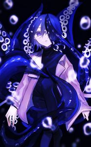 Preview wallpaper girl, octopus, tentacles, underwater, anime, blue