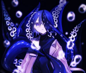 Preview wallpaper girl, octopus, tentacles, underwater, anime, blue