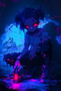 Preview wallpaper girl, paint, pose, art, anime, blue