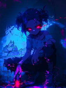 Preview wallpaper girl, paint, pose, art, anime, blue