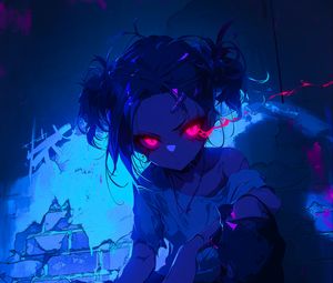 Preview wallpaper girl, paint, pose, art, anime, blue