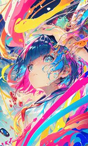 Preview wallpaper girl, paint, splashes, colorful, anime